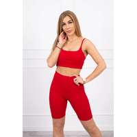 FiatalDivat Crop top és rövid leggings szett magas derekú 9354 piros modellel