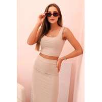 FiatalDivat Bézs színű crop top és bordázott midi szoknya szett, 9138-as modell