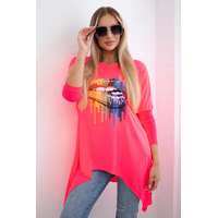 FiatalDivat Tunika szivárvány toll nyomtatással modell 9006 neon rózsaszín