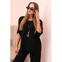 FiatalDivat Elegáns szett blúzzal, nyaklánccal és bő nadrággal IT-76 fekete