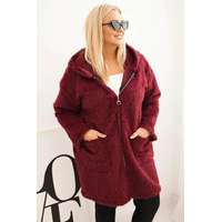 FiatalDivat Bolyhos oversize kabát kapucnival és cipzáras záródással, 21052-es modell, sötét bordó