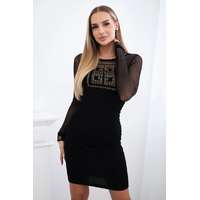 FiatalDivat Kötött pulóver ruha tüll ujjú modell 9415 fekete