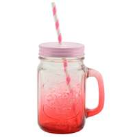Perfect Home Üvegbögre Szívószállal és Fém Fedővel 450 ml