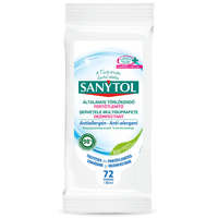 Sanytol Sanytol fertőtlenítő tisztító kendő általános színezékmentes, antiallergén 72db/csg, 10csg/karton