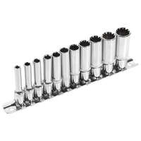 EXTOL PREMIUM EXTOL PREMIUM hosszított Multi Lock dugófej klt. ; 1/4", 11db 4, 5, 5.5, 6, 7, 8, 9, 10, 11, 12, 13mm, tartó sínen