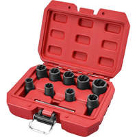 EXTOL PREMIUM EXTOL PREMIUM csavarkiszedő klt. TWIST; 3/8" befogás, 9db fej: 10, 11, 12, 13, 14, 15, 16, 17, 19mm, 1 db kiütőrúd, CrMo, műanyag kof.