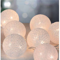  Reťaz MagicHome Cotton Balls White, 10x LED teplá biela, PE/bavlna, 2xAA, jednoduché svietenie, osvetlenie, L-1,35 m