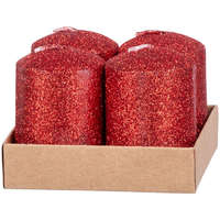 MagicHome karácsonyi gyertya, 4 x 6 cm, csomag. 4 db, piros, csillámokkal, adventi