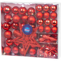 MagicHome MagicHome karácsonyi gömbok, készlet, 50 db, 4-5 cm, piros, csillag, füzér, toboz, karácsonyfára