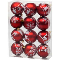 Gömb MagicHome Karácsony, 12 db, 6 cm, piros fehér díszítéssel, karácsonyfára