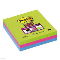 POST-IT Post-it Super Sticky öntapadós jegyzettömb, szivárványcsomag 100 × 100 mm, 675-3SSMX-EU, 70 lap/3 tömb, vonalazott, ultra színek
