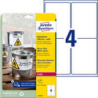 AVERY ZWECKFORM Etikett címke speciális L4774-8 időjárásálló poliészter 99,1x139mm 8ív Avery fehér fehér