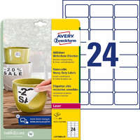 AVERY ZWECKFORM Etikett címke speciális L4773REV-20 visszaszedhető időjárásálló poliészter 63,5x33,9mm 20ív fehér Av fehér