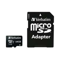 VERBATIM Memóriakártya VERBATIM "PRO" microSDHC Class 10 64 GB + adapter