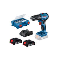 BOSCH BOSCH Akkus ütvefúró-csavarozó GSB 185-LI + 82 r. tartozék klt. kofferben (2 x 2,0 Ah akku + tölt