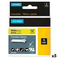 Dymo Laminálószalag Címkézőgéphez Rhino Dymo ID1-19 19 x 3,5 mm Fekete Sárga Öntapadós (5 egység)