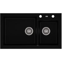 Axis A-POINT 140 kétmedencés gránit mosogató automata dugóemelő, szifonnal, fekete, beépíthető