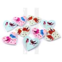 Fa gyöngy / szív dísz - 10 db