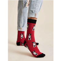  Piros-fekete francia bulldog mintás pamut zokni, 36-41-ig