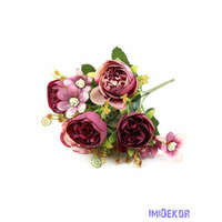  Ranunculus selyem csokor díszítőkkel 28cm - Pinkes Mályva