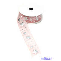 Csillag mintás organza szalag 3cm x 9,14m - Rózsaszín