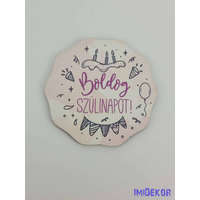 Szülinapos vízfesték színű tábla 6,5 cm kerek csipke