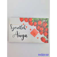 Szeretlek anya vörös rózsás tábla 5x8cm - téglalap