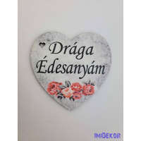Drága édesanyám márvány virágos tábla 7x7,5 cm - szív