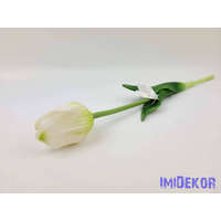  Tulipán gumi szálas élethű szár + levél 45 cm - Zöldes Fehér
