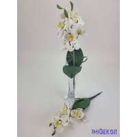 Orchidea gumis levéllel 32cm - Fehér pöttyös