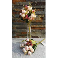 Boglárka aprófejű 5 ágú selyemvirág csokor díszítővel zöldekkel 28 cm Halvány Rózsaszín