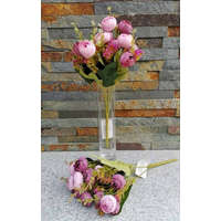  Boglárka aprófejű 5 ágú selyemvirág csokor díszítővel zöldekkel 28 cm Lila-Rózsaszín mix