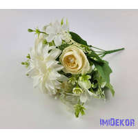  Vegyes bogi+dália+kis virágos 7 ágú csokor 35 cm - Fehér