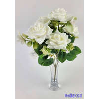  Rózsa 6 ágú selyemvirág csokor 29 cm - Fehér