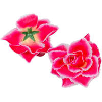  Rózsa nyílott selyemvirág fej nyílt rózsafej 10 cm - Pink-Fehér cirmos szélű