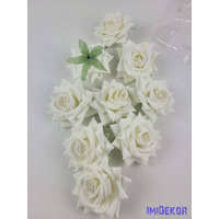 Rózsa nyílott selyemvirág fej 8 cm - Törtfehér