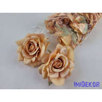 Rózsa selyemvirág fej nyílott 10 cm 911 - Krém-Narancs