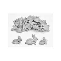 Nyuszi virágmintás szürke fa dekor 3 méretben 30 db / csomag