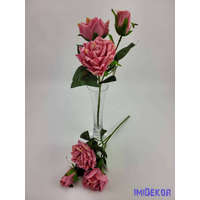  Rózsa 3 ágú szálas selyemvirág 34 cm - Sötét Rózsaszín