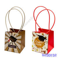 Ballagó mintás nagy kocka virágtáska 13x12x15cm - Barna