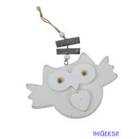 Nyitott szárnyú akasztós fa bagoly - Fehér