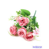  4 fejes rózsa csokor díszítőkkel 32 cm - Élénk Rózsaszín