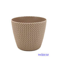 Horgolt mintás műanyag kaspó 15cm - Barna