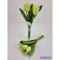 Tulipán 6 szálas selyem csokor 28 cm - Zöldes krém