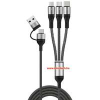 AHT DKS-32 Nylonszövet borítású, minőségi 3 in 2 adat/töltőkábel USB Type C - USB Type C/mikro USB/Light