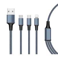 AHT DKS-31 Nylonszövet borítású, minőségi 3 in 1 töltőkábel USB Type C - USB Type C/mikro USB/Lightning