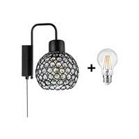 Glimex Crystal Ball fali lámpa kapcsolóval fekete1x E27 + ajándék LED izzó