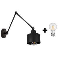 Glimex Glimex LAVOR hosszú karos állítható fekete fali lámpa 1x E27 + ajándék LED izzó