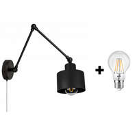 Glimex Glimex LAVOR hosszú karos állítható fekete fali lámpa kapcsolóval 1x E27 + ajándék LED izzó