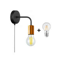 Glimex Glimex LOUIS fali lámpa kapcsolóval fekete réz/króm 1x E27 + ajándék LED izzó